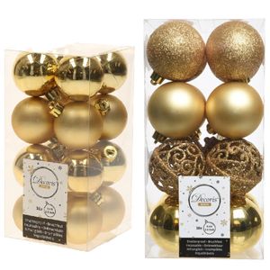 Kerstversiering kunststof kerstballen goud 4-6 cm pakket van 32x stuks