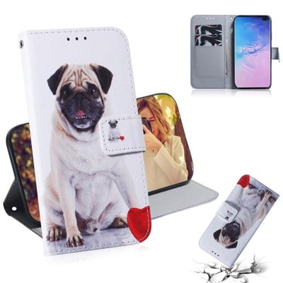 Mopshond patroon gekleurde tekening horizontale Flip lederen case voor Galaxy S10 Plus met houder & card slots & portemonnee