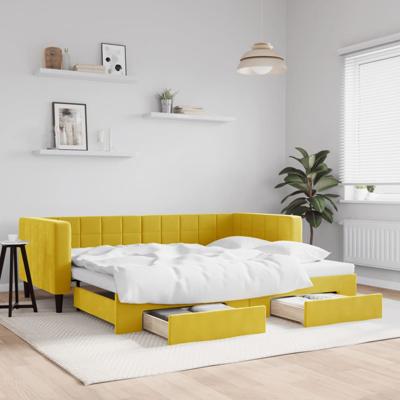 Slaapbank met onderschuifbed en lades 90x200 cm fluweel geel