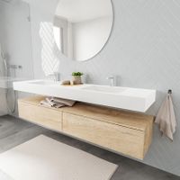 Mondiaz Alan badmeubel 200 cm washed oak 2 lades vrijhangend wastafel dubbel 2 kraangaten wit