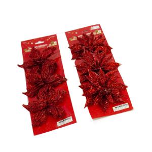 Decoratie bloemen op clip - 6x stuks - rood - kunststof - kerstornamenten