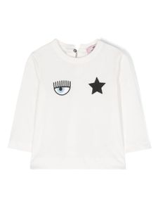 Chiara Ferragni Kids t-shirt Eyelike en coton à manches longues - Blanc