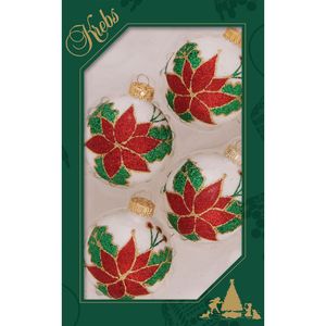 4x stuks luxe glazen kerstballen 7 cm wit met rode kerstster