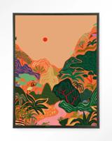Urban Cotton Wandkleed 'Hidden Paradise' 145 x 190cm in Floating Frame - black