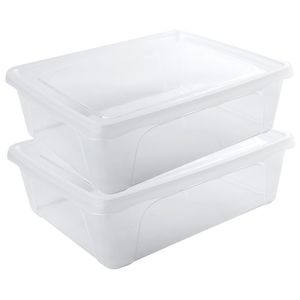 2x Voorraad/vershoudbakjes laag 2,5 liter transparant 24 x 20 x 8 cm