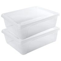 2x Voorraad/vershoudbakjes laag 2,5 liter transparant 24 x 20 x 8 cm