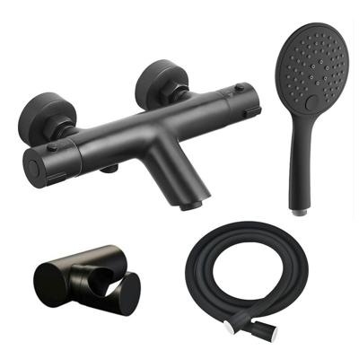 Adema Sparkle 2.0 thermostatische bad-/douchekraan - handdouche - 3 standen - met houder - inclusief doucheslang - mat zwart SW696251 / SW706210 / SW720565 / SW496816