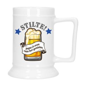 Bellatio Decoration Cadeau Bierpul voor papa - blauw - stilte! - keramiek - 530 ml - Vaderdag   -