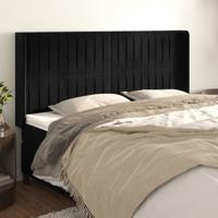 Hoofdbord met randen 163x16x118/128 cm fluweel zwart