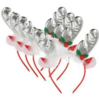 Kerst diadeems/haarbanden - 4x - rendier gewei met oren - zilver - polyester - accessoires - thumbnail