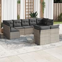 9-delige Loungeset met kussens poly rattan grijs