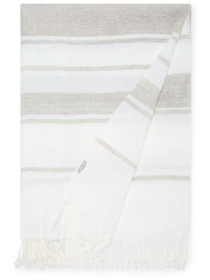 Brunello Cucinelli couverture rayée à bords frangés - Blanc