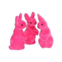 Kleine decoratie paashaasjes - roze - 5 cm - set 9x stuks - polyester