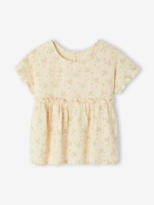 Meisjesblouse met print van katoengaas vanille