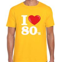Disco T-shirt heren - I love 80s - geel - eighties thema party - verkleedkleding - themafeest