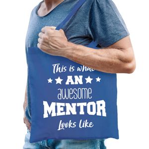 Cadeau tas voor mentor - katoen - 42 x 38 cm - blauw - This is what an awesome mentor looks like