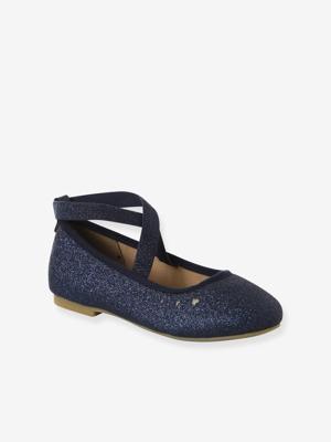 Elastische gekruiste ballerinas voor kinderen, kleuterschoolcollectie marineblauw