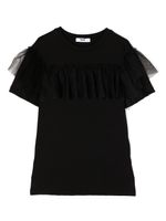 MSGM Kids robe en coton à détail de tulle - Noir