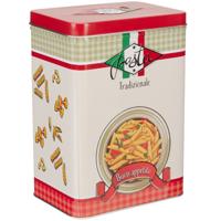 Pasta / spaghetti bewaarblik Nostagia - rood - metaal - Italiaans - 13 x 9 x 18 cm - voorraadblik