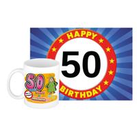 Verjaardag cadeau koffiemok 50 jaar - vrouw - wilde haren - met A5 formaat wenskaart