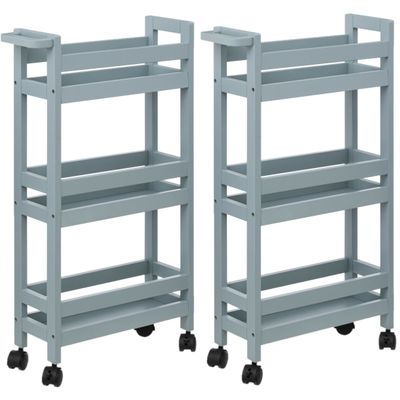 Set van 2x keukentrolley 3-laags - ijsblauw - D15 x B40 x H75 cm