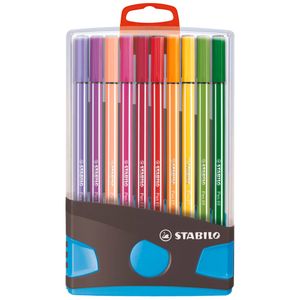 STABILO Pen 68, premium viltstift, ColorParade, antraciet/licht blauw, met 20 kleuren