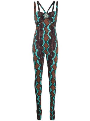 Roberto Cavalli combinaison à imprimé peau de serpent - Marron
