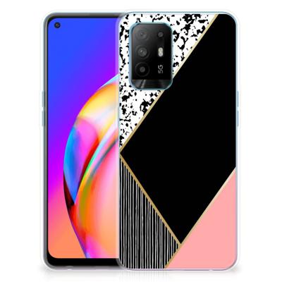 OPPO A94 5G | Reno5 Z | TPU Hoesje | Zwart Roze Vormen