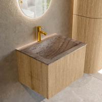 Badmeubel Mondiaz Kurve-Dlux | 60 cm | Meubelkleur Oak | Wastafelkleur Oza | Solid surface | Wasbak midden spoelbak | 1 kraangat
