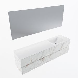 MONDIAZ VICA 180cm badmeubel onderkast Carrara 4 lades. Wastafel CLOUD rechts zonder kraangat, kleur Talc met spiegel LED.