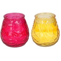 Arti Casa 4x stuks citronella Lowboy tafelkaarsen - 10 cm - geel en rood glas