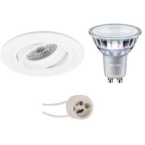 LED Spot Set - Pragmi Alpin Pro - GU10 Fitting - Inbouw Rond - Mat Wit - Kantelbaar Ø92mm - Philips - MASTER 927 36D VLE - 3.7W - Warm Wit 2200K-2700K - DimTone Dimbaar