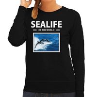 Dolfijn sweater / trui met dieren foto sealife of the world zwart voor dames