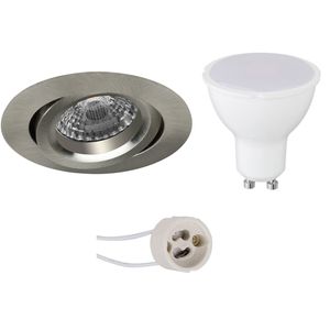 LED Spot Set - Pragmi Aerony Pro - GU10 Fitting - Dimbaar - Inbouw Rond - Mat Nikkel - 6W - Warm Wit 3000K - Kantelbaar - Ø82mm