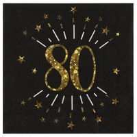 Santex Verjaardag feest servetten leeftijd - 10x - 80 jaar - goud - 33 x 33 cm - Feestservetten