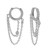 Karma Oorringen Plain Zirconia Hinged Hoops Double Chain 12mm Zilver