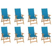 Tuinstoelen 8 st verstelbaar met kussens massief teakhout