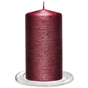 Trend Candles - Stompkaarsen met glazen onderzetters set van 2x stuks - donkerrood 7 x 13 cm