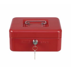 Geldkistje met 2 sleutels - rood - staal - muntbakje - 20 x 16 x 7 cm - inbraakbeveiliging