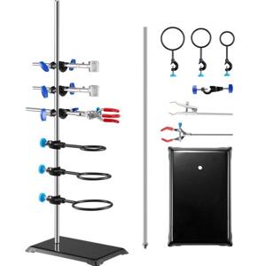 VEVOR laboratoriumstandaardondersteuning, laboratoriumretortondersteuningsstandaard 1 set, stalen laboratoriumstandaard met 60 cm staaf en 210,82 x 135 mm gietijzeren basis, inclusief zuigerklemmen, buretklemmen en kruisklemmen