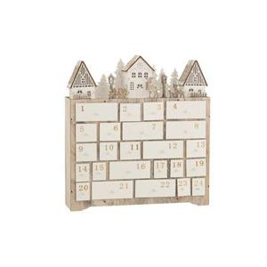 J-Line Adventskalender kerst - hout - beige - 40 cm - LED lichtjes