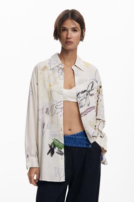 Collage vloeiend overhemd - WHITE - XL