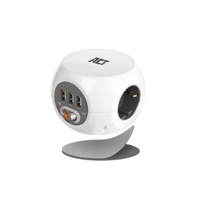 ACT Connectivity Vierkante stekkerdoos (PDU) met 3 sockets type F, 3 USB-A poorten, 1,5m