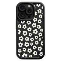 iPhone 15 Pro zwarte case - Retro bloempjes