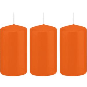 3x Oranje cilinderkaarsen/stompkaarsen 6 x 12 cm 40 branduren