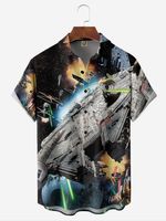 Spaceship Chest Pocket Short Sleeve Casual Shirt - thumbnail