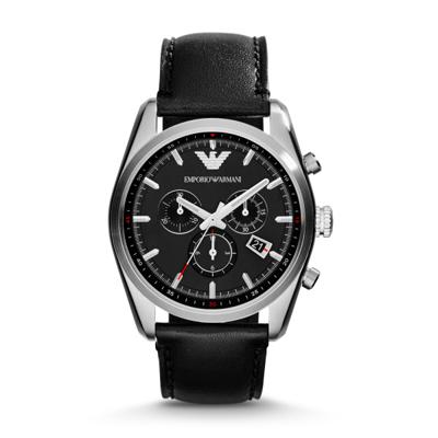 Horlogeband Armani AR6039 Leder Zwart 23mm