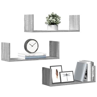 Wandschappen 3 st 58x18x18 cm bewerkt hout grijs sonoma eiken