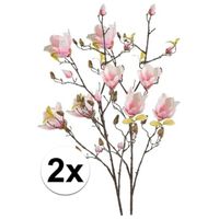 2x Roze Magnolia kunstbloemen tak 105 cm