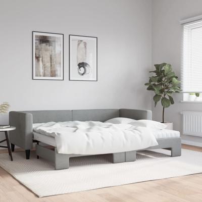 Slaapbank onderschuifbed en matrassen 80x200 cm stof lichtgrijs